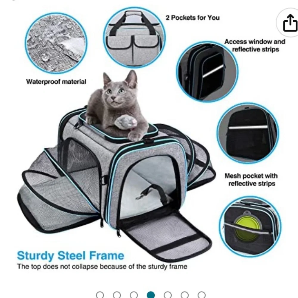 Cat Small Dog Fold Out Carrier Blue Grey Black Travel